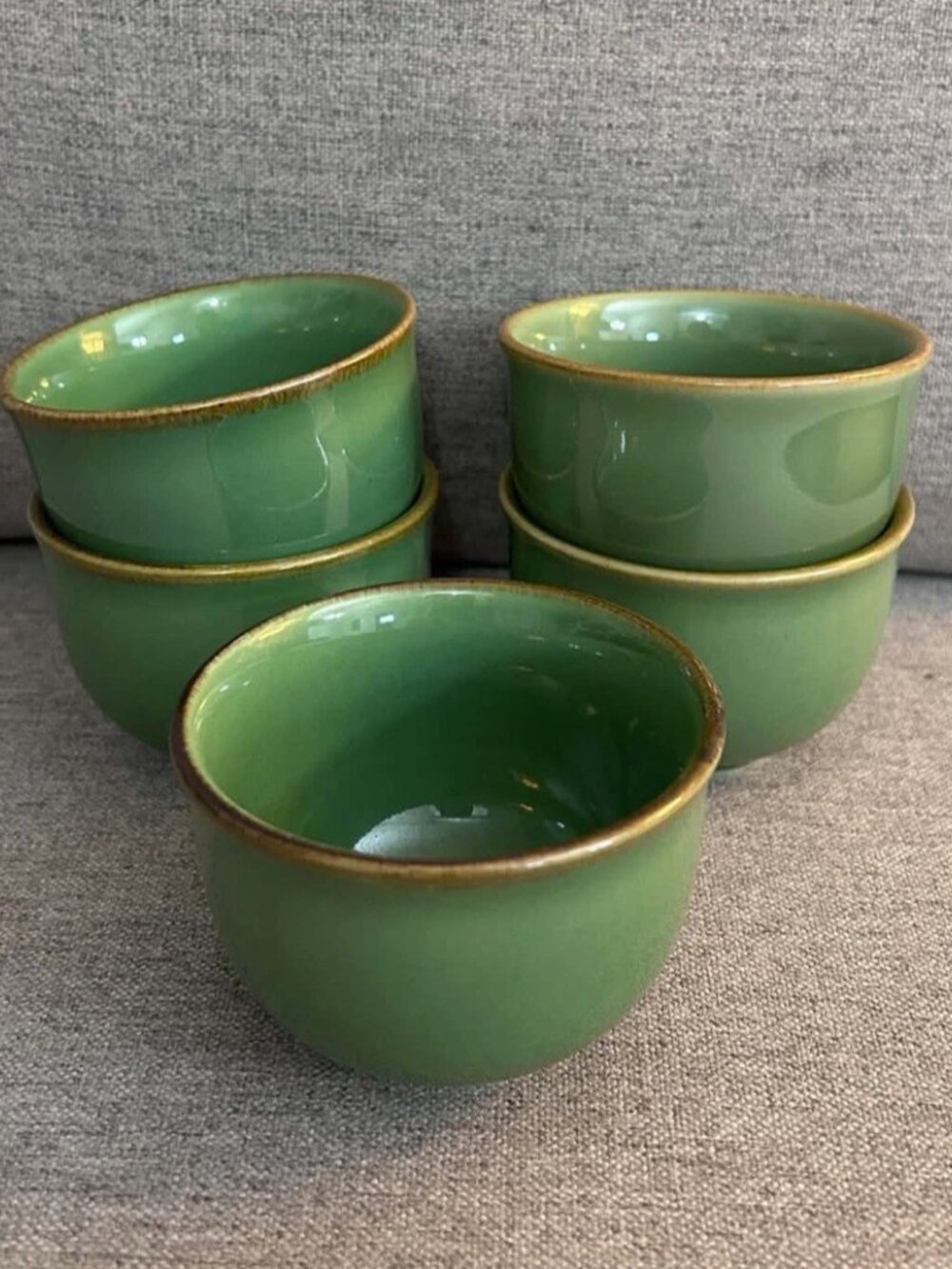 Set of 5 Pottery Barn Asian Grass Green Tea Cups- Japan